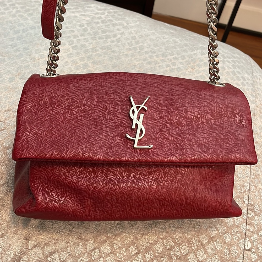 Red YSL West Hollywood caviar leather bag w silver hardware